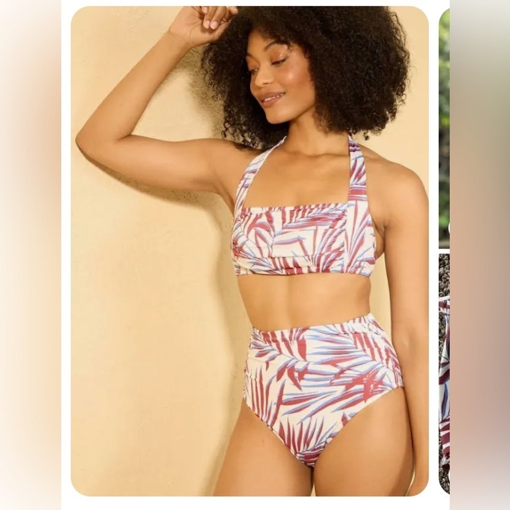 NWT Women's High Waisted Shirred Bikini Bottom Size Large 12-14